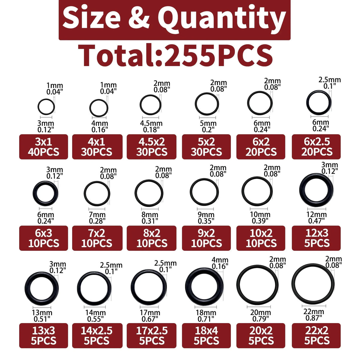 255pcs O-Ring Assortment