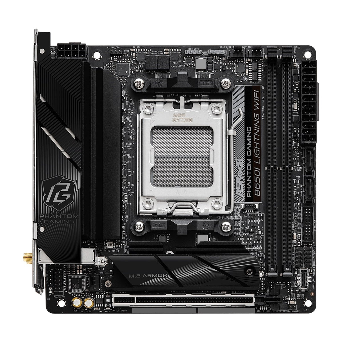 ASRock B650I LIGHTNING WIFI AMD AM5 Socket Motherboard, Mini-ITX, 2x DDR5 Slots, 2x M.2 Socket, Fitted I/O Shield, 2.5GbE LAN, Wi-Fi 6E, 1x HDMI Port