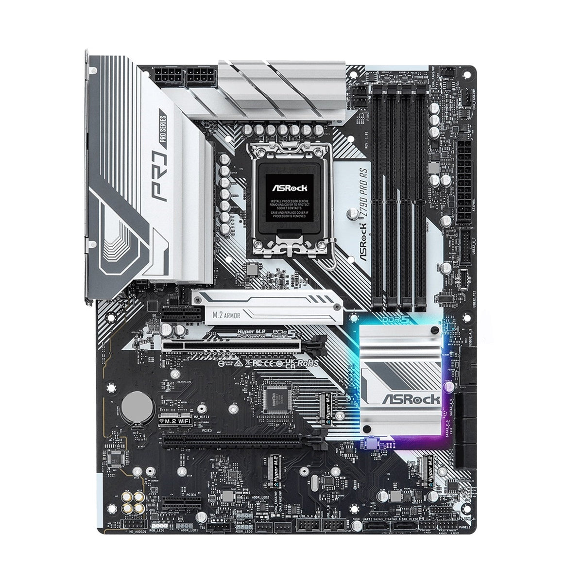 ASRock Z790 Pro RS Intel 1700 Socket Motherboard, ATX, 4x DDR5 Slots, 4x M.2 Sockets, Fitted I/O Shield, 2.5GbE LAN, 1x DisplayPort / 1x HDMI Port