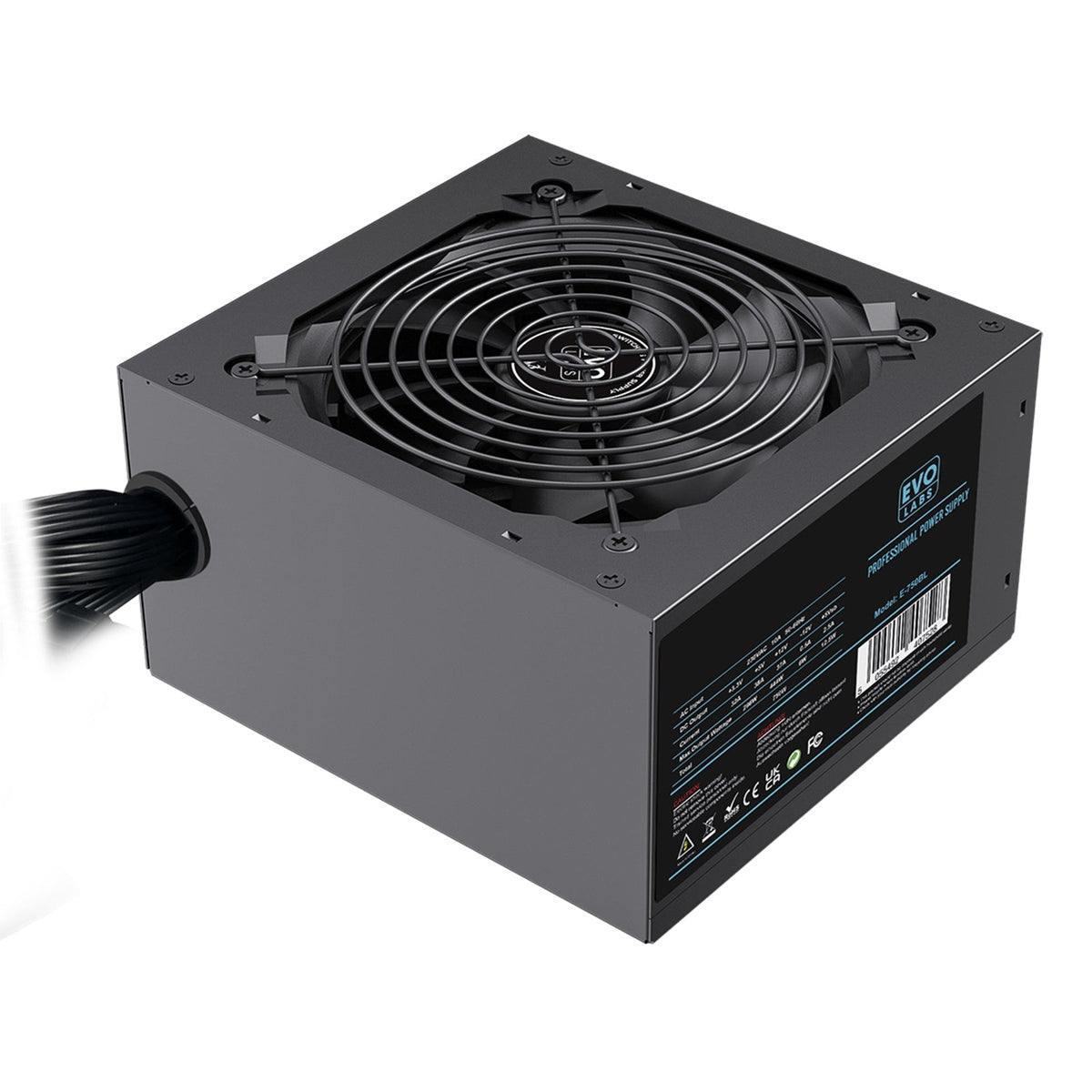 EVO LABS BR750-12BL 750W PSU,120mm Black Silent Fan with Improved Ventilation, Non Modular, High-Efficiency, PFC Certified, CE Compliant, Retail Packaged