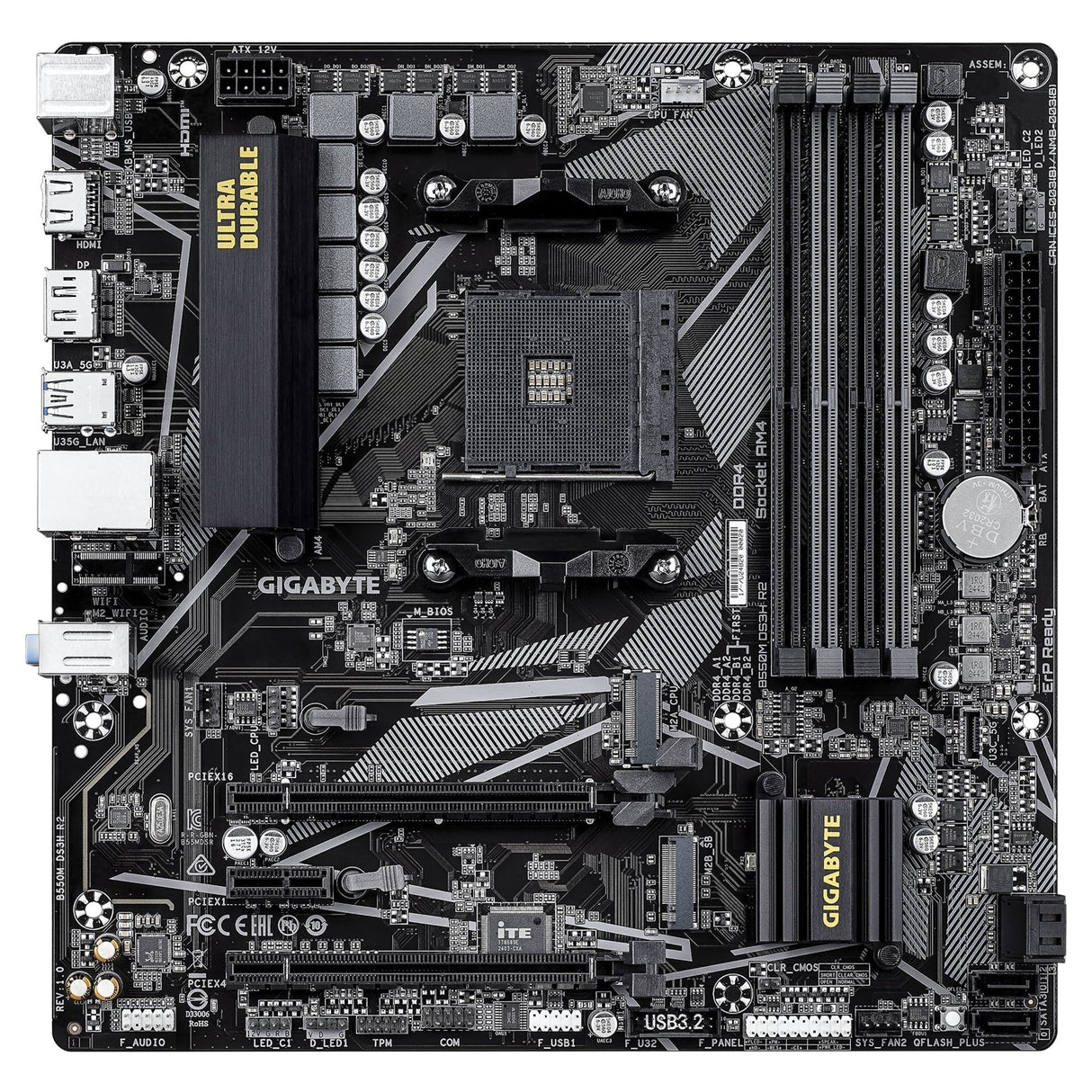 Gigabyte B550M DS3H R2 AMD AM4 Socket Motherboard, Micro-ATX, 4x DDR4 Slots, 2x M.2 Sockets, GbE LAN, 1x DisplayPort / 1x HDMI Port