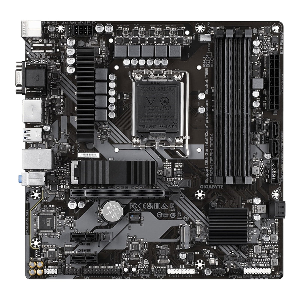 Gigabyte B760M DS3H DDR4 Ultra Durable Intel 1700 Socket Motherboard, Micro-ATX, 4x DDR4 Slots, 2x M.2 Sockets, 2.5GbE LAN, 1x D-Sub / 2x DisplayPorts / 1x HDMI Port