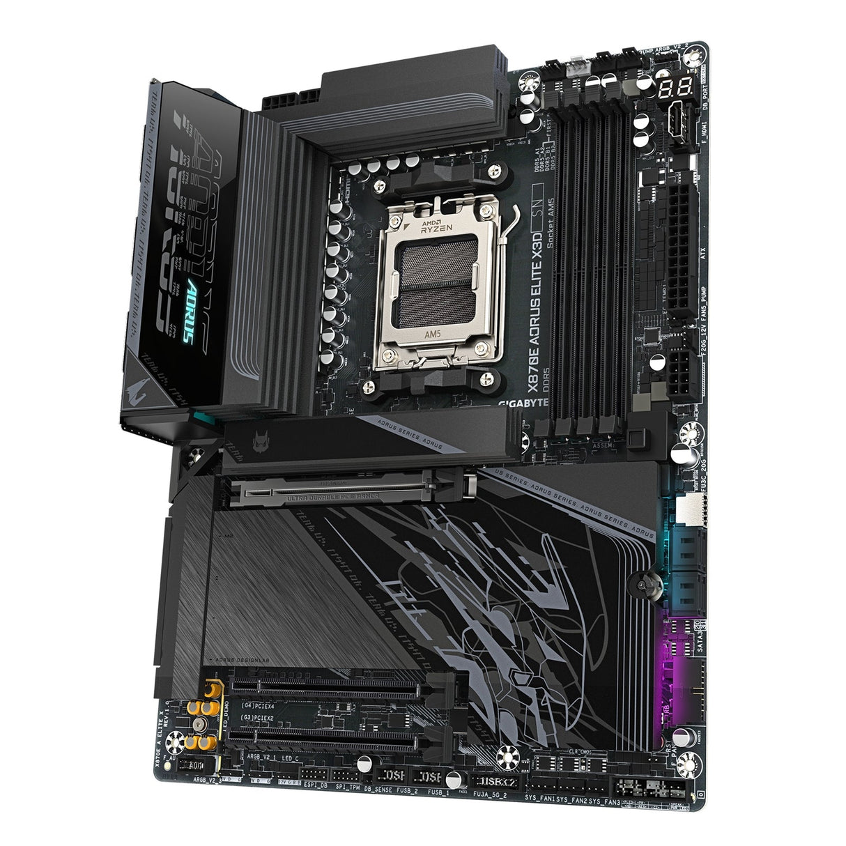 Gigabyte X870E AORUS ELITE X3D AMD AM5 Socket Motherboard, ATX, 4x DDR5 Slots, 4x M.2 Sockets, Fitted I/O Shield, 5GbE LAN, Wi-Fi 7, 1x HDMI Port / 2x USB-C (USB4)