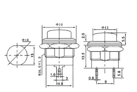 Momentary Push Button Switch 16mm R13-507