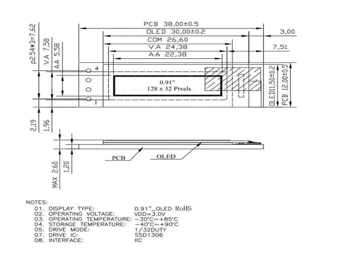 OLED Display Module 0.91 inch 1 2 3