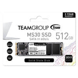Team MS30 (TM8PS7512G0C101) 512GB, M.2 Sata Interface, PCIe Gen3, Read 550MB/s, Write 480MB/s, 3 Year Warranty
