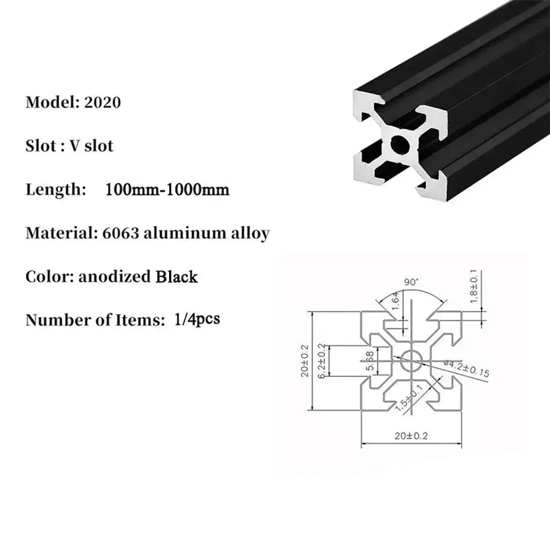 2020 V-slot Aluminium Extrusion Black