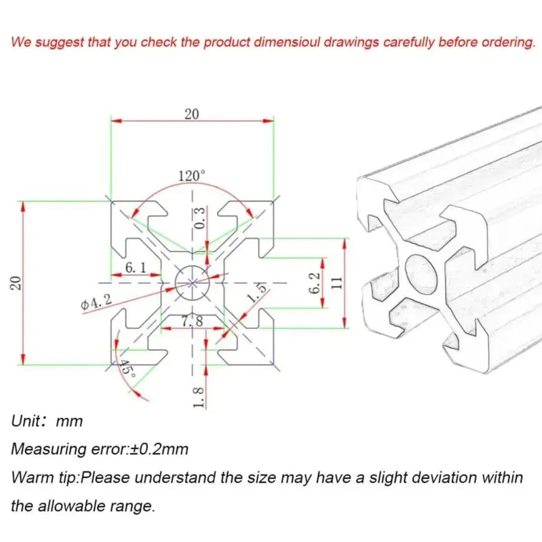 2020 V-slot Aluminium Extrusion Black