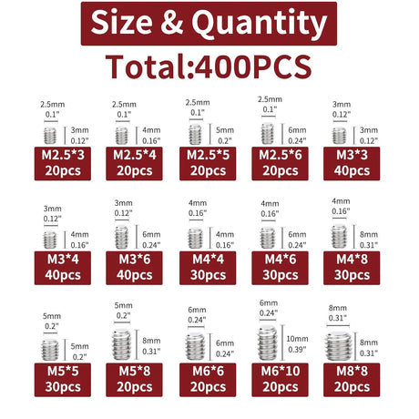 400pcs Grub Screw Assortment