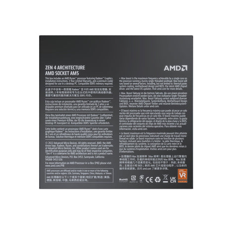 AMD Ryzen 5 7600 6 Core AM5 Processor, 12 Threads, 3.8GHz up to 5.1GHz Boost, 38MB Cache, 65W, Wraith Stealth Cooler, Radeon Graphics