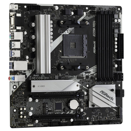 ASRock A520M PRO4 Super Alloy AMD AM4 Socket Motherboard, Micro-ATX, 4x DDR4 Slots, 1x M.2 Socket, GbE LAN, 1x D-Sub / 1x DisplayPort / 1x HDMI Port