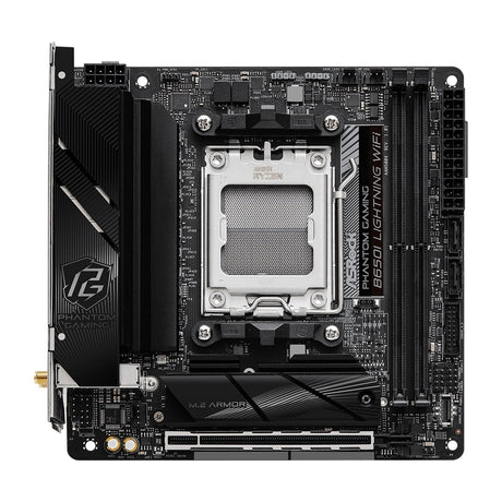 ASRock B650I LIGHTNING WIFI AMD AM5 Socket Motherboard, Mini-ITX, 2x DDR5 Slots, 2x M.2 Socket, Fitted I/O Shield, 2.5GbE LAN, Wi-Fi 6E, 1x HDMI Port