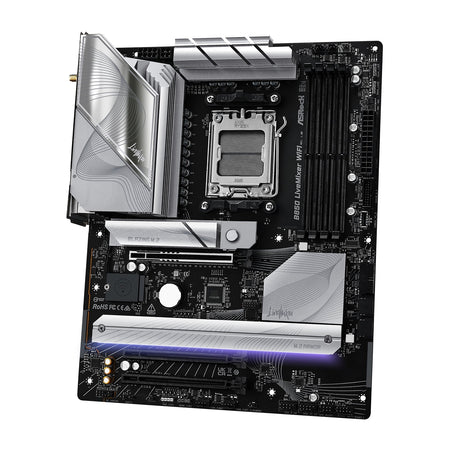ASRock B850 LiveMixer WiFi AMD AM5 Socket Motherboard, ATX, 4x DDR5 Slots, 3x M.2 Sockets, Fitted I/O Shield, 2.5GbE LAN, Wi-Fi 7, 1x DisplayPort / 1x HDMI Port