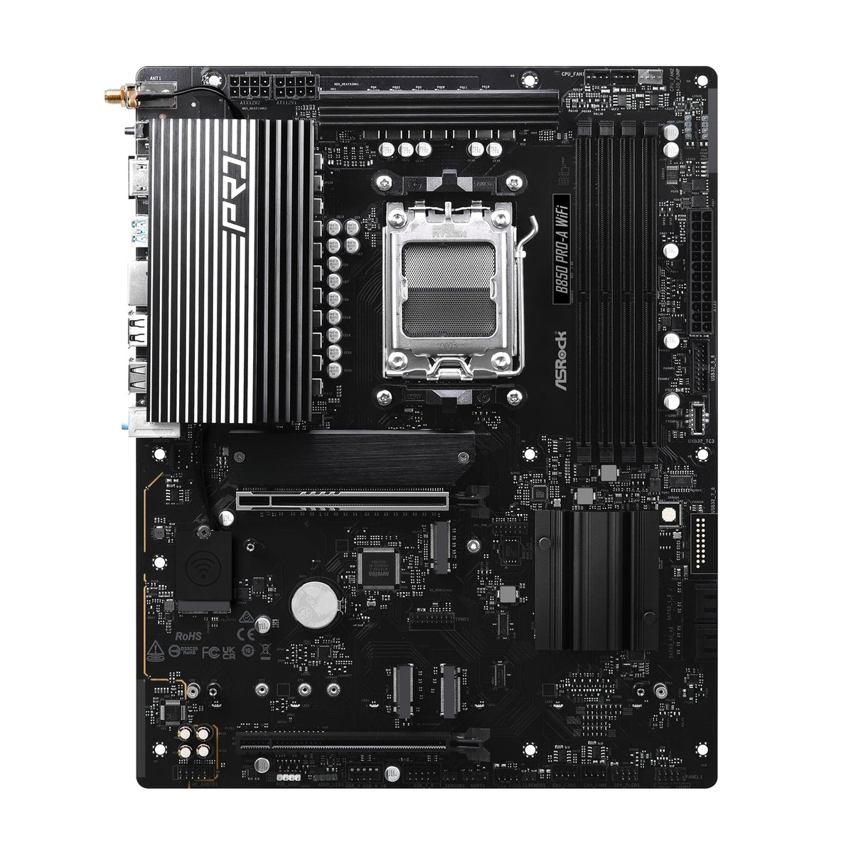 ASRock B850 Pro-A WiFi AMD AM5 Socket Motherboard, ATX, 4x DDR5 Slots, 4x M.2 Sockets, 2.5GbE LAN, Wi-Fi 6E, 1x HDMI Port / 1x USB-C