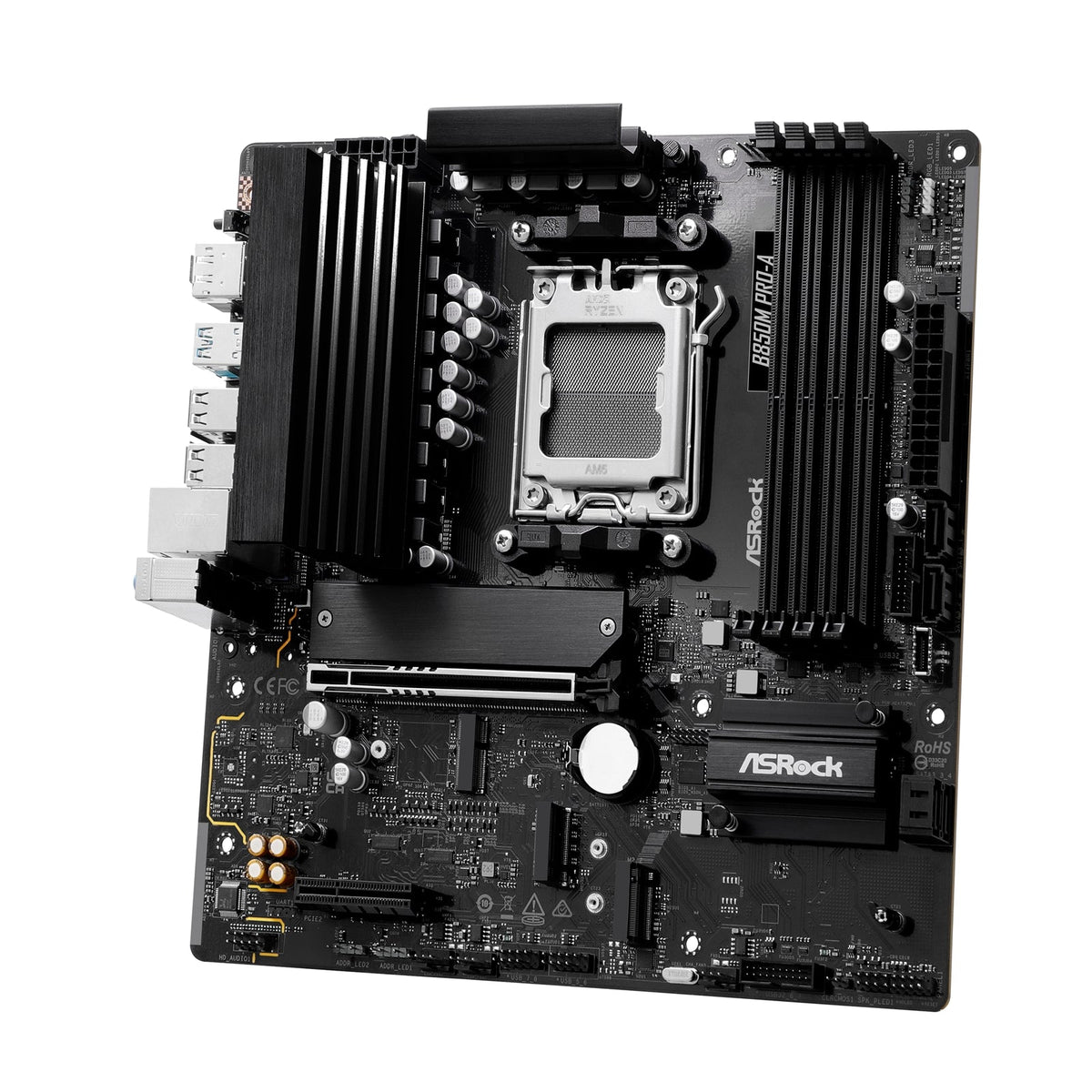 ASRock B850M Pro-A AMD AM5 Socket Motherboard, Micro-ATX, 4x DDR5 Slots, 3x M.2 Sockets, 2.5GbE LAN, 1x DisplayPort / 1x HDMI Port