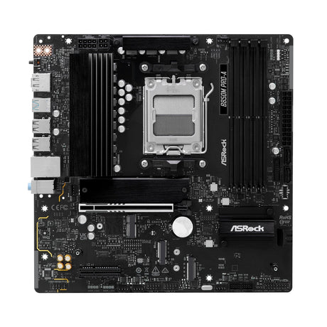 ASRock B850M Pro-A AMD AM5 Socket Motherboard, Micro-ATX, 4x DDR5 Slots, 3x M.2 Sockets, 2.5GbE LAN, 1x DisplayPort / 1x HDMI Port