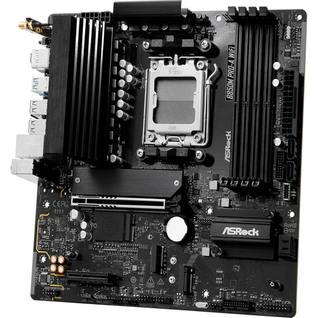 ASRock B850M Pro-A WiFi AMD AM5 Socket Motherboard, Micro-ATX, 4x DDR5 Slots, 3x M.2 Sockets, 2.5GbE LAN, Wi-Fi 6E, 1x DisplayPort / 1x HDMI Port