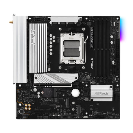 ASRock B850M Pro RS WiFi AMD AM5 Socket Motherboard, Micro-ATX, 4x DDR5 Slots, 3x M.2 Sockets, Fitted I/O Shield, 2.5GbE LAN, Wi-Fi 6E, 1x DisplayPort / 1x HDMI Port