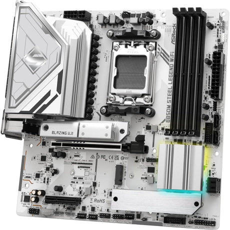 ASRock B850M Steel Legend WiFi AMD AM5 Socket Motherboard, Micro-ATX, 4x DDR5 Slots, 3x M.2 Sockets, Fitted I/O Shield, 2.5GbE LAN, Wi-Fi 7, 1x DisplayPort / 1x HDMI Port