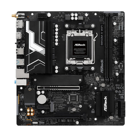 ASRock B850M-X WiFi R2.0 AMD AM5 Socket Motherboard, Micro-ATX, 2x DDR5 Slots, 2x M.2 Sockets, 2.5GbE LAN, Wi-Fi 6E, 1x DisplayPort / 1x HDMI Port