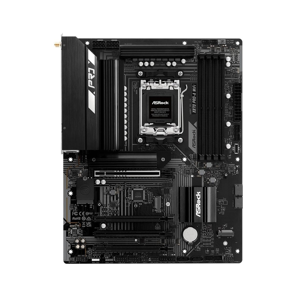 ASRock X870 Pro-A WiFi AMD AM5 Socket Motherboard, 4 x DDR5 Slots, 3x M.2 Socket, 2.5GbE LAN, Wi-Fi 7, 1x HDMI Port / 2x USB-C (USB4)