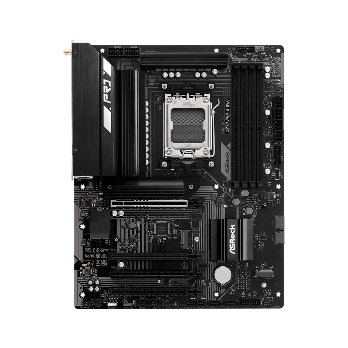 ASRock X870 Pro-A WiFi AMD AM5 Socket Motherboard, 4 x DDR5 Slots, 3x M.2 Socket, 2.5GbE LAN, Wi-Fi 7, 1x HDMI Port / 2x USB-C (USB4)