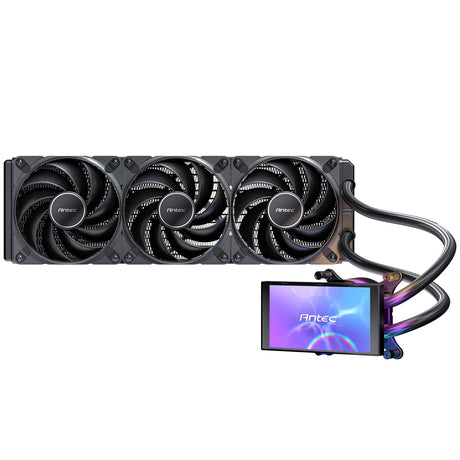 Antec Vortex View 360 Black AIO Liquid CPU Cooler, Massive 5-Inch Rotatable IPS LCD Display, 9th Gen Asetek Pump for 400W TDP, Triple 120mm PWM Fans, ARGB Backglow