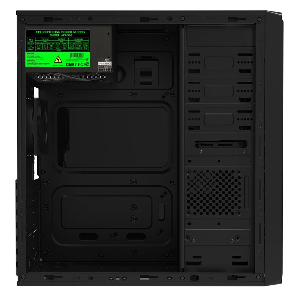 CiT Jet Stream Mid Tower 1 x USB 3.0 / 1 x USB 2.0 Black & Silver Case with 500W PSU