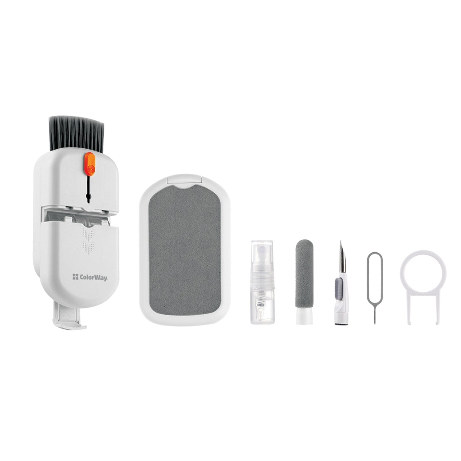 ColorWay CW-1111 10-in-1 Electronics Cleaning Kit Designed For Safely Cleaning Headphones, Keyboards, Screens and Cameras. Includes A Retractable Brush, Flocked Sponge, Microfiber Wipes, Screen Cleaner Spray, Key Remover, In A Compact Case Featuring A Pho