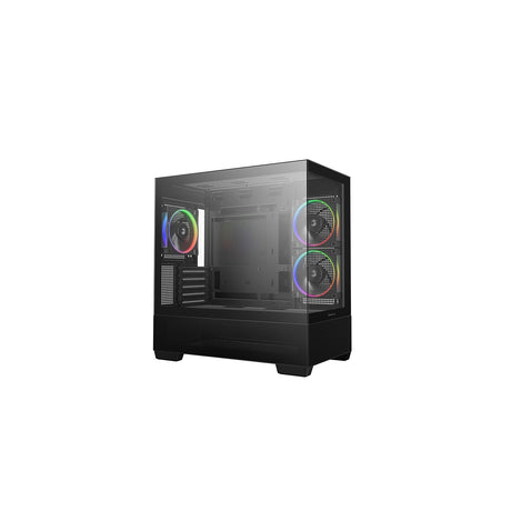 DeepCool CG380 3F Micro-ATX Gaming Case Black Panoramic Tempered Glass Side Panel, Mesh Airflow Front, 3 Pre-Installed ARGB Fans, USB-C & USB-A Front I/O, Spacious SFF/mATX/ITX Build Support