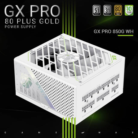 GAMEMAX GX-850 Pro Modular 80 Plus Gold ATX3.0 PCIe 5.0 PSU With 135mm FDB Fan, White