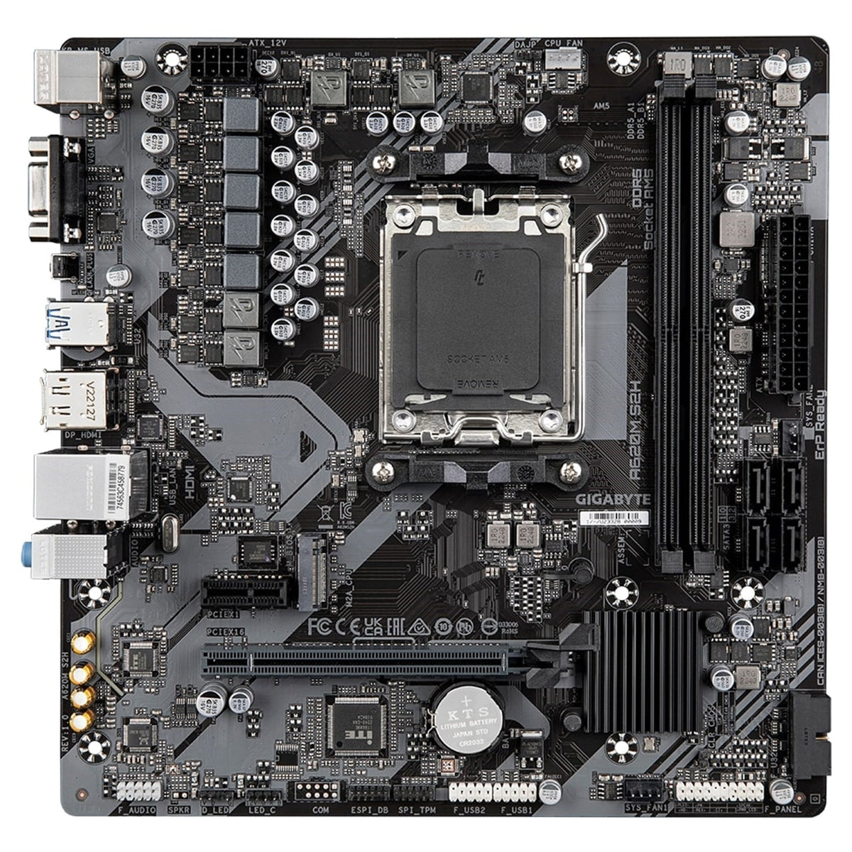Gigabyte A620M S2H AMD AM5 Socket Motherboard, Micro-ATX, 2x DDR5 Slots, 1x M.2 Socket, GbE LAN, 1x D-Sub / 1x DisplayPort / 1x HDMI Port
