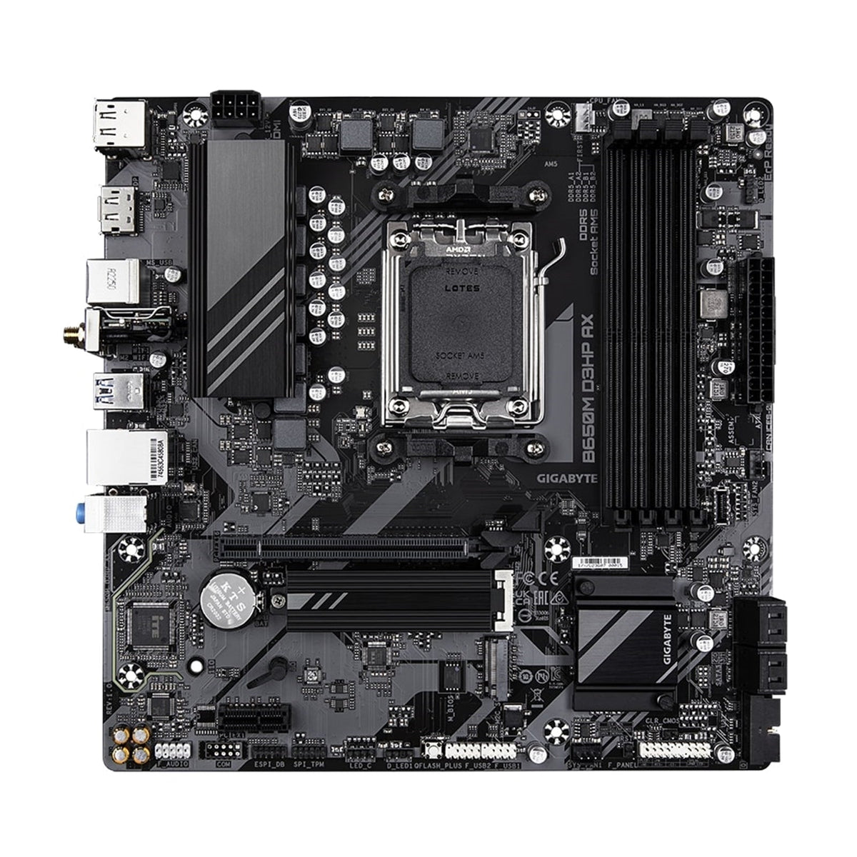 Gigabyte B650M D3HP AX Ultra Durable AMD AM5 Socket Motherboard, Micro-ATX, 4x DDR5 Slots, 2x M.2 Sockets, 2.5GbE LAN, Wi-Fi 6E, 2x DisplayPorts / 1x HDMI Port