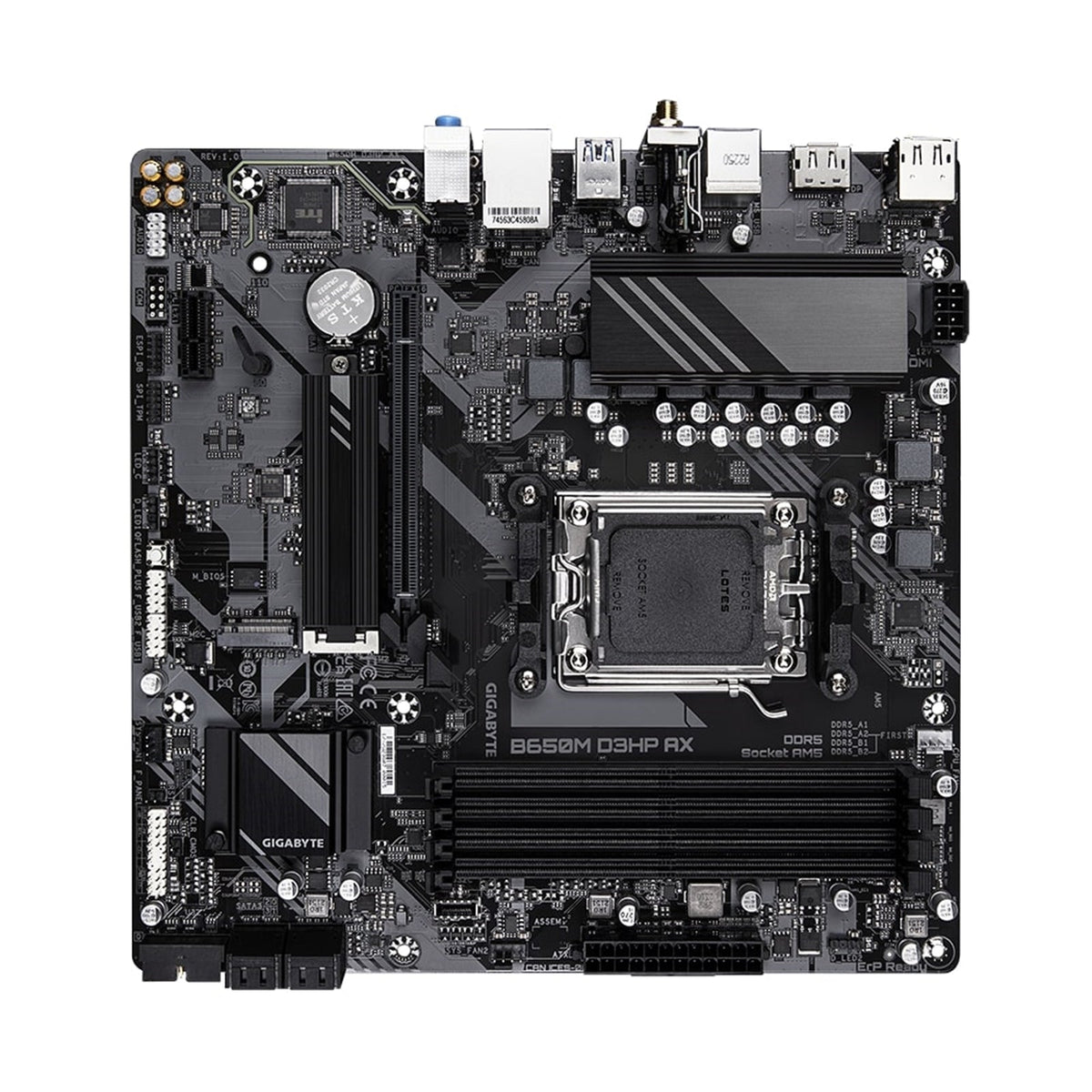 Gigabyte B650M D3HP AX Ultra Durable AMD AM5 Socket Motherboard, Micro-ATX, 4x DDR5 Slots, 2x M.2 Sockets, 2.5GbE LAN, Wi-Fi 6E, 2x DisplayPorts / 1x HDMI Port