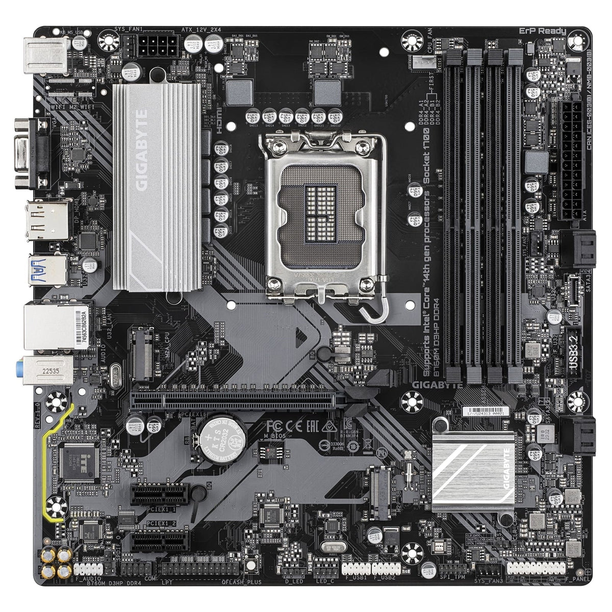 Gigabyte B760M D3HP DDR4 Intel 1700 Socket Motherboard, Micro-ATX, 4x DDR4 Slots, 2x M.2 Sockets, GbE LAN, 1x D-Sub / 1x DisplayPort / 1x HDMI Port