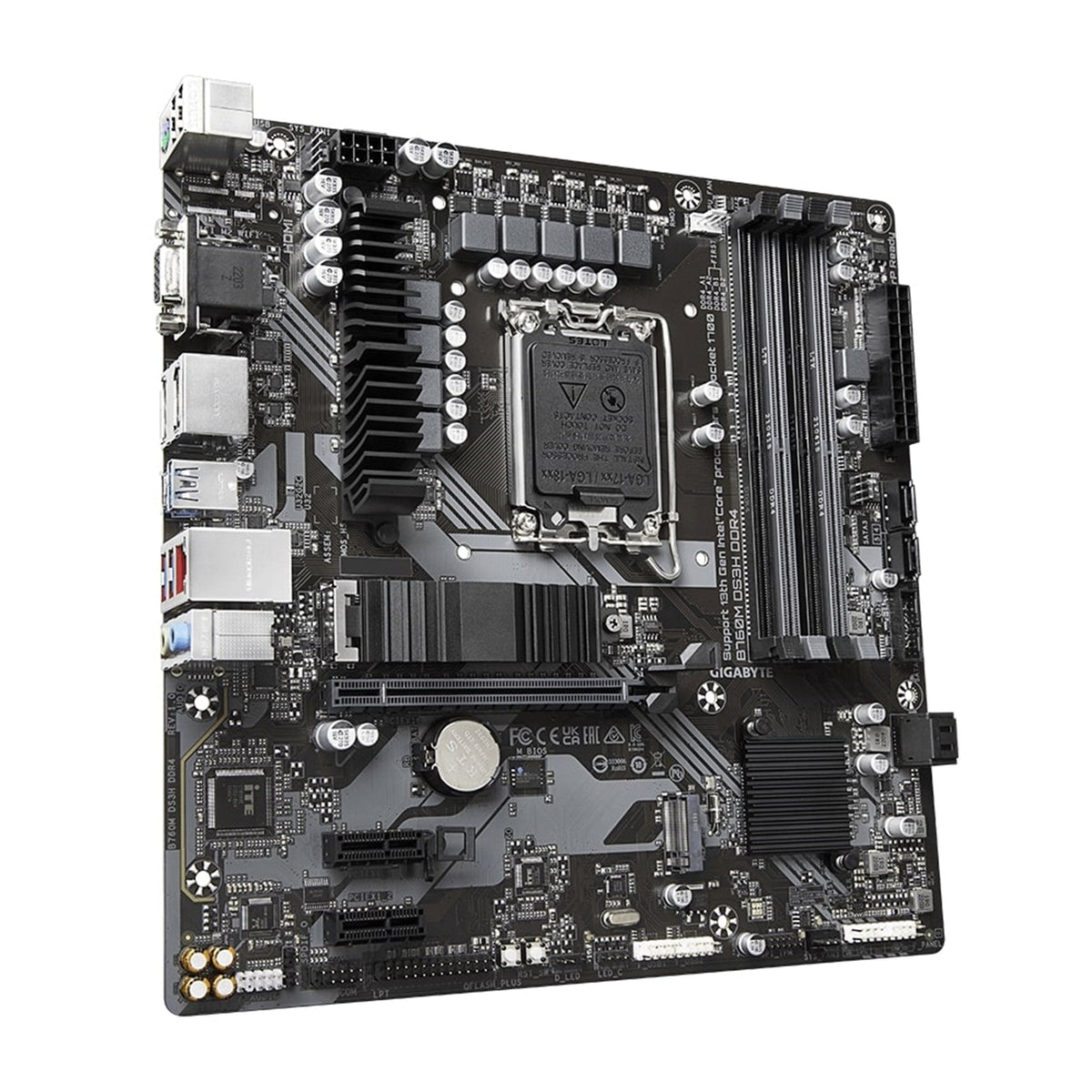 Gigabyte B760M DS3H DDR4 Ultra Durable Intel 1700 Socket Motherboard, Micro-ATX, 4x DDR4 Slots, 2x M.2 Sockets, 2.5GbE LAN, 1x D-Sub / 2x DisplayPorts / 1x HDMI Port