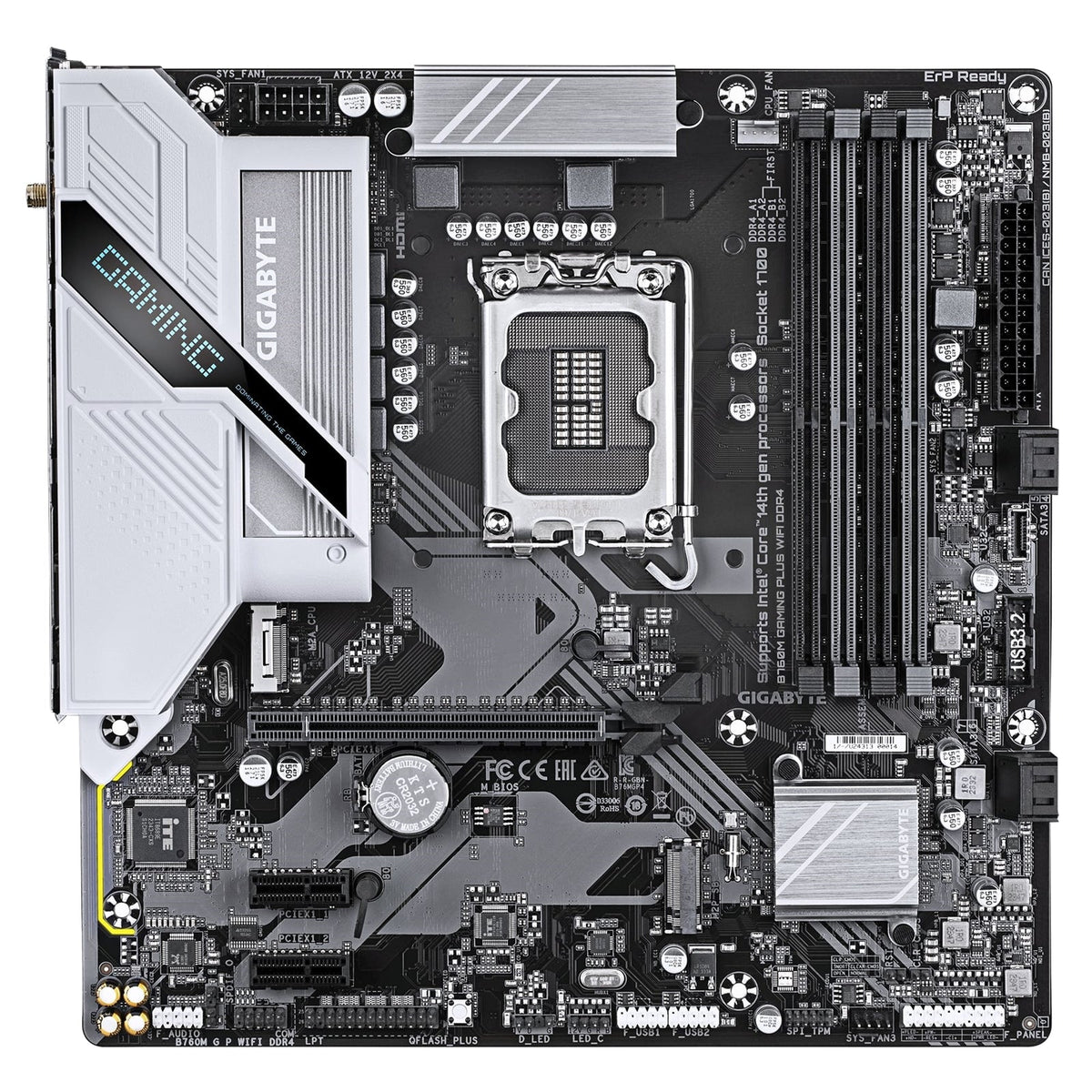 Gigabyte B760M GAMING PLUS WIFI DDR4 Intel 1700 Socket Motherboard, Micro-ATX, 4x DDR4 Slots, 2x M.2 Sockets, Fitted I/O Shield, GbE LAN, Wi-Fi 6, 1x DisplayPort / 1x HDMI Port