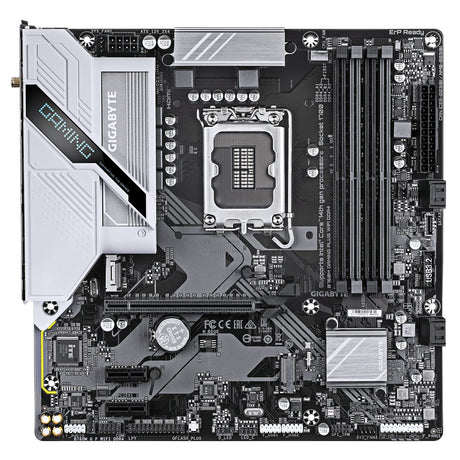 Gigabyte B760M GAMING PLUS WIFI DDR4 Intel 1700 Socket Motherboard, Micro-ATX, 4x DDR4 Slots, 2x M.2 Sockets, Fitted I/O Shield, GbE LAN, Wi-Fi 6, 1x DisplayPort / 1x HDMI Port