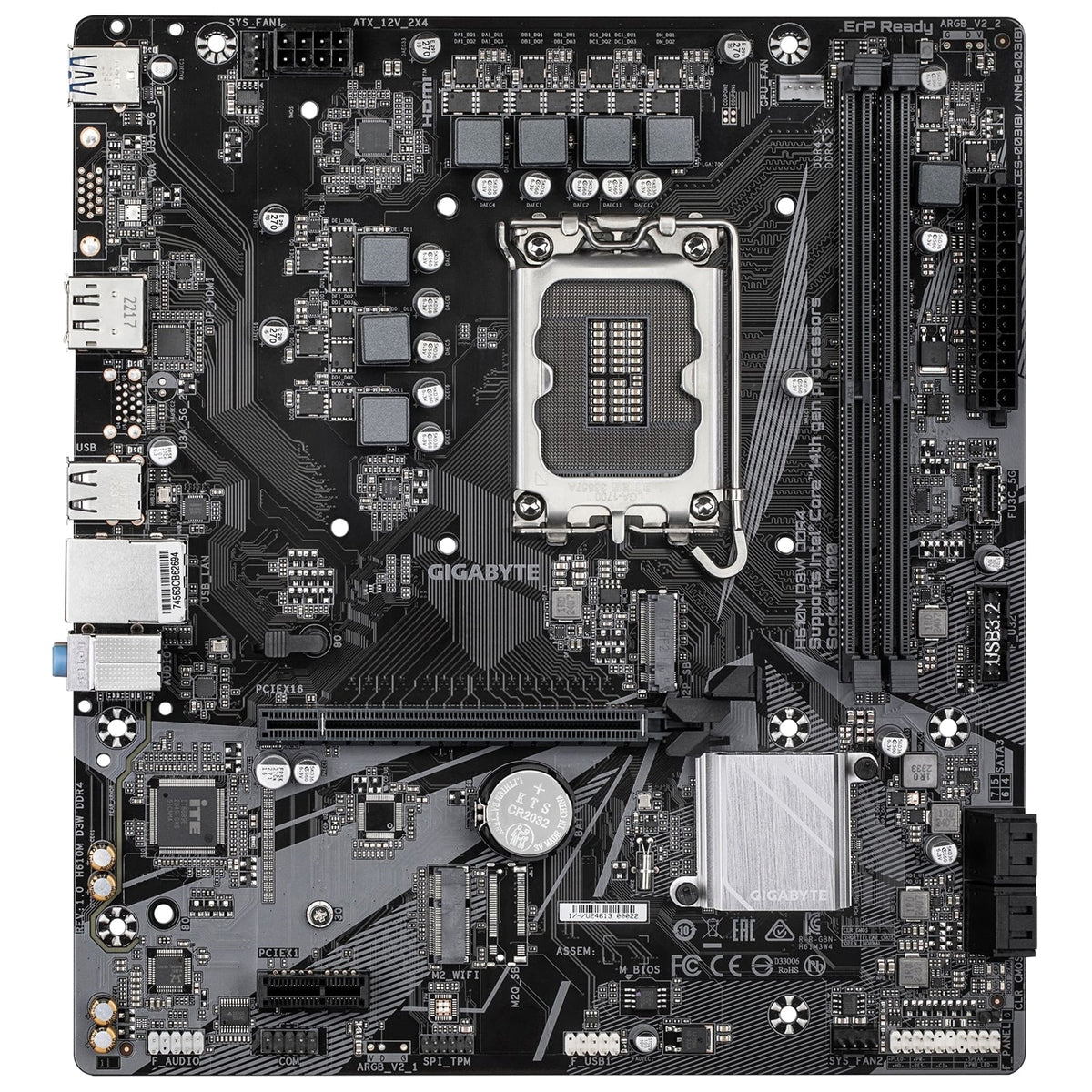 Gigabyte H610M D3W DDR4 Intel 1700 Socket Motherboard, Micro-ATX, 2x DDR4 Slots, 1x M.2 Socket, GbE LAN, 1x DisplayPort / 1x HDMI Port