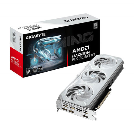 Gigabyte Radeon RX 9060 XT GAMING ICE OC 16GB GDDR6 Graphics Card, 2048 Streams, 3320 MHz Boost Clock, Triple Fan, RGB, 2x DisplayPorts / 1x HDMI Ports