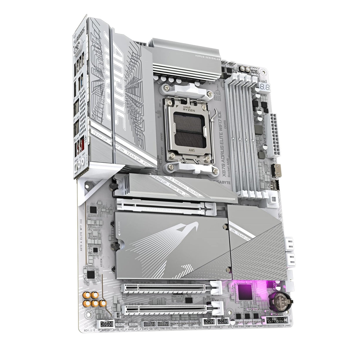 Gigabyte X870 AORUS ELITE WIFI7 ICE AMD AM5 Socket Motherboard, ATX, 4x DDR5 Slots, 4x M.2 Sockets, Fitted I/O Shield, 2.5GbE LAN, Wi-Fi 7, 1x HDMI Port / 2x USB-C (USB4)