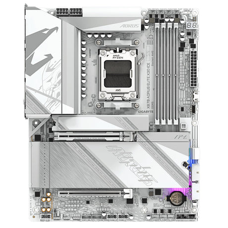 Gigabyte X870 AORUS ELITE X3D ICE AMD AM5 Socket Motherboard, ATX, 4x DDR5 Slots, 4x M.2 Socket, 5GbE LAN, WiFi 7, 1x HDMI Port / 2x USB-C (USB4)