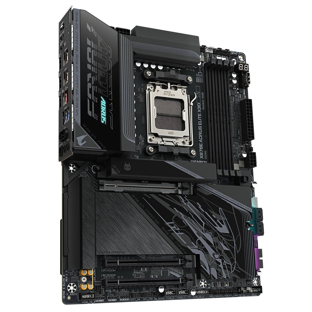 Gigabyte X870E AORUS ELITE X3D AMD AM5 Socket Motherboard, ATX, 4x DDR5 Slots, 4x M.2 Sockets, Fitted I/O Shield, 5GbE LAN, Wi-Fi 7, 1x HDMI Port / 2x USB-C (USB4)