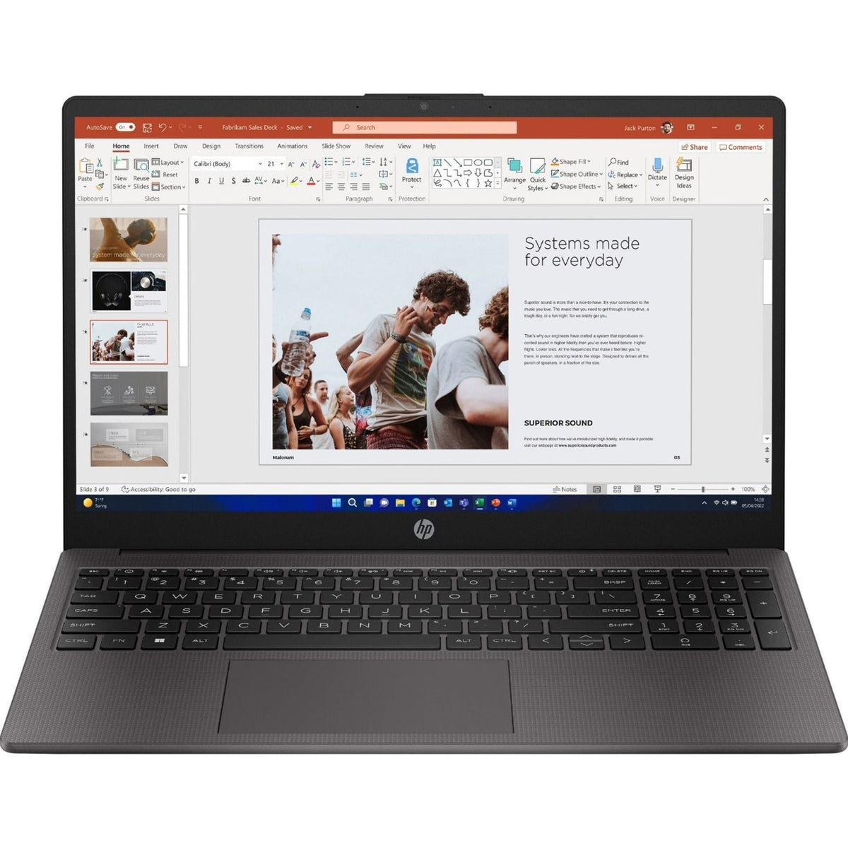 HP 255 G10 AK9U8AT#ABU Laptop, 15.6 Inch Full HD 1080p Screen, AMD Ryzen 5 7530U, 8GB RAM, 256GB SSD, Windows 11 Home