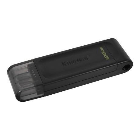 Kingston DT70/128GB DataTraveler 128GB USB Flash Drive, USB 3.2, USB-C, Gen1, 80MB/s, Cap Design, Black, Retail.