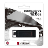 Kingston DT70/128GB DataTraveler 128GB USB Flash Drive, USB 3.2, USB-C, Gen1, 80MB/s, Cap Design, Black, Retail.