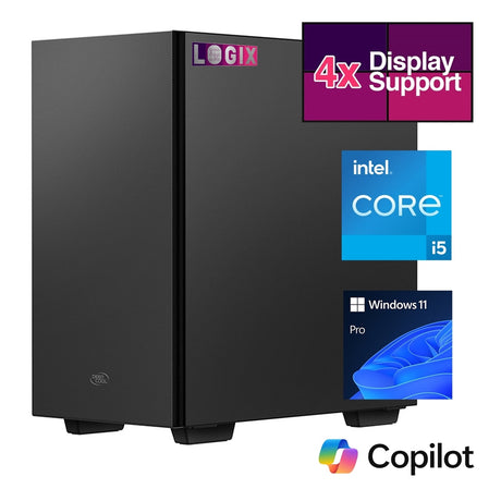 LOGIX Micro Tower - Designed for CCTV Use - Intel i5 Processor, 16GB Kingston Memory, 500GB Kingston SSD, Output to 4 Monitors, with Dual LAN, Windows 11 Pro