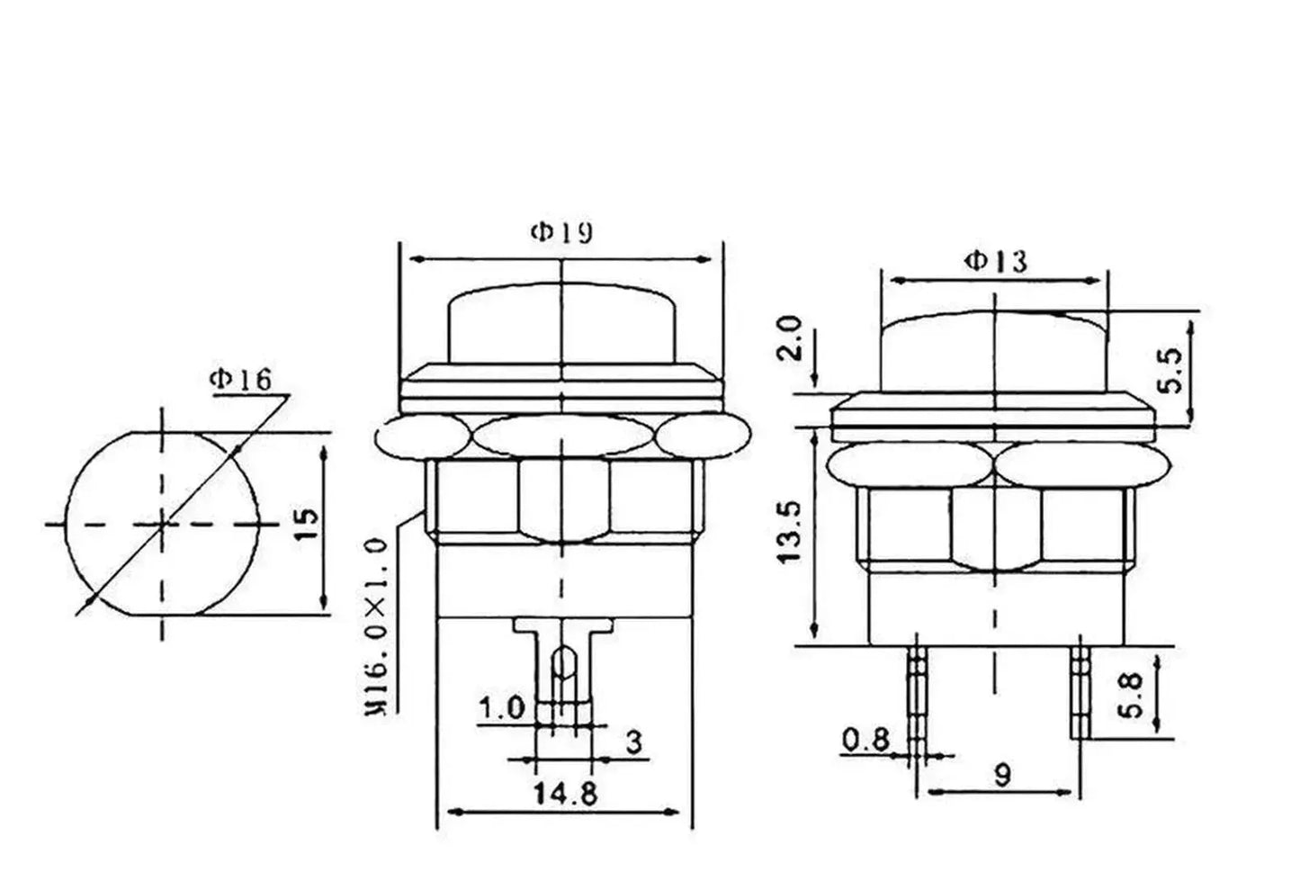 Momentary Push Button Switch 16mm R13-507 1 2 3 4