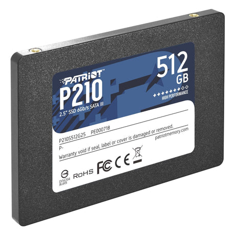 Patriot P210 (P210S512G25) 512GB 2.5 Inch SSD, Sata 3 Interface, Read 520MB/s, Write 430MB/s, 3 Year Warranty