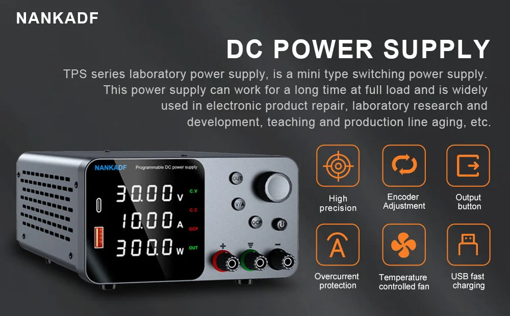 Catu Daya DC Lab 30V 10A yang Dapat Disesuaikan